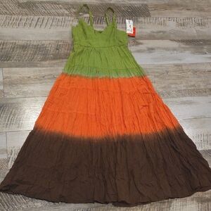 Green and Orange Tiered Maxi Sundress
